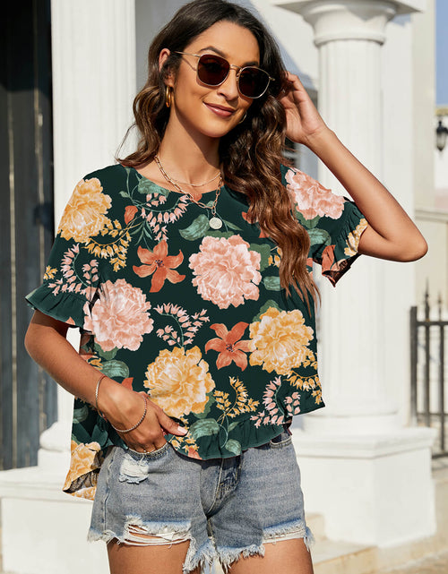 Load image into Gallery viewer, Floral Ruffled Flounce Sleeve Blouse
