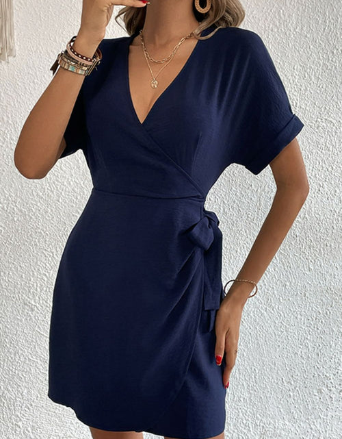 Load image into Gallery viewer, Perfee Tied Cuffed Sleeve Surplice Dress
