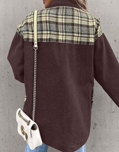 Load image into Gallery viewer, Plaid Button Up Dropped Shoulder Jacket
