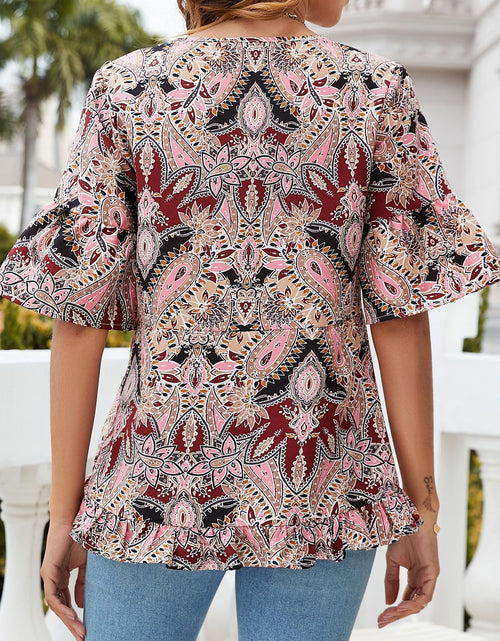 Load image into Gallery viewer, Printed Flounce Sleeve Ruffle Hem Blouse

