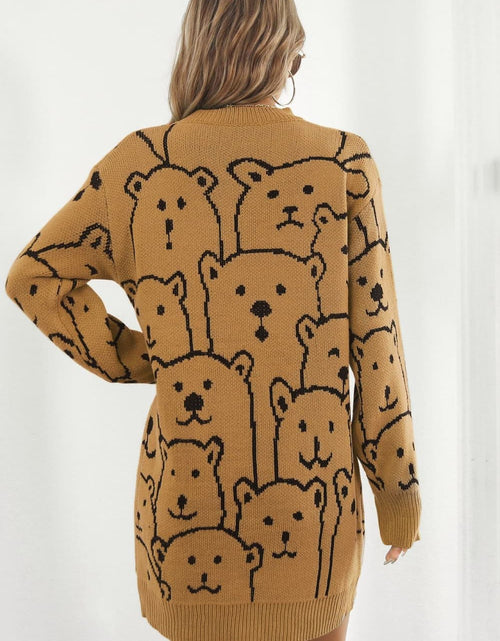 Load image into Gallery viewer, Bear Pattern Round Neck Sweater Dress
