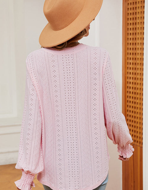 Load image into Gallery viewer, Eyelet Notched Long Sleeve T-Shirt
