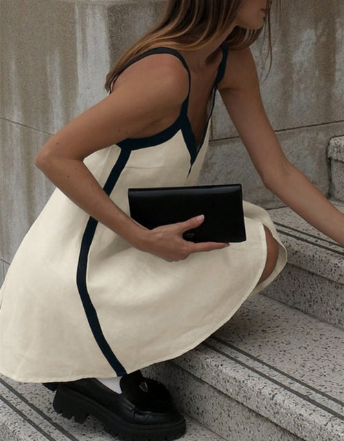Load image into Gallery viewer, Contrast Trim V-Neck Mini Cami Dress
