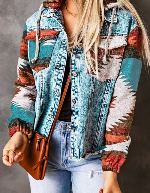 Load image into Gallery viewer, Drawstring Hooded Pocketed Denim Jacket
