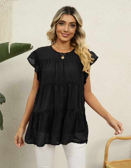 Load image into Gallery viewer, Swiss Dot Round Neck Tiered Blouse
