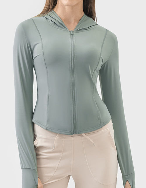 Load image into Gallery viewer, Millennia Pocketed Zip Up Hooded Long Sleeve Active Outerwear
