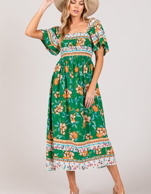 Load image into Gallery viewer, SAGE + FIG Printed Smocked Short Sleeve Midi Dress

