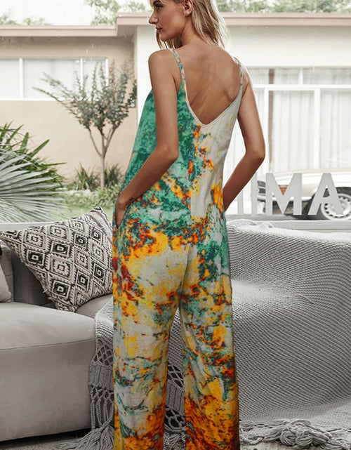 Load image into Gallery viewer, Shiny Tie-Dye Spaghetti Strap Jumpsuit with Pockets
