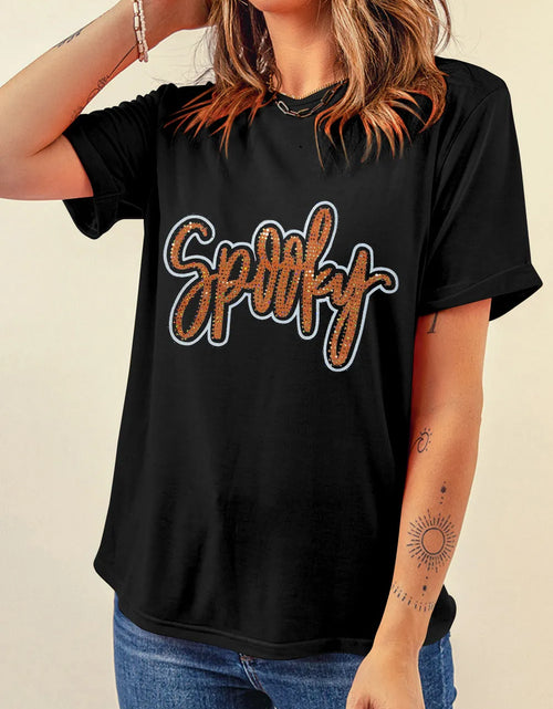 Load image into Gallery viewer, Rhinestone Letter Round Neck Short Sleeve T-Shirt
