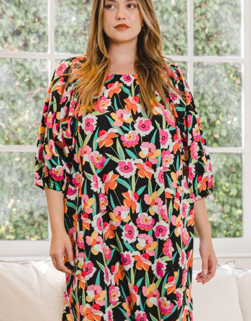 Load image into Gallery viewer, ODDI Full Size Floral Puff Sleeve Mini Dress
