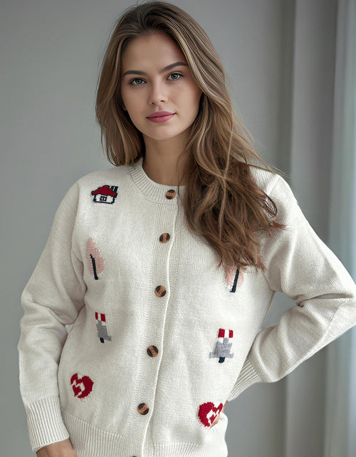 Load image into Gallery viewer, Button Up Round Neck Long Sleeve Cardigan
