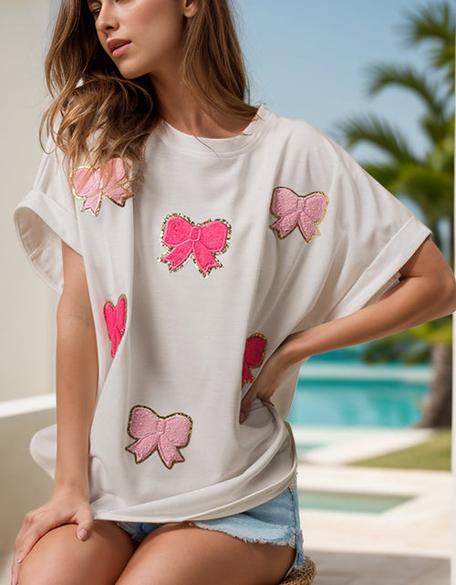 Load image into Gallery viewer, Bow Round Neck Short Sleeve T-Shirt
