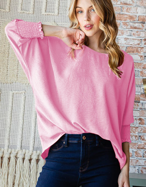 Load image into Gallery viewer, Reborn J Texture Round Neck Smocked Half Sleeve Top
