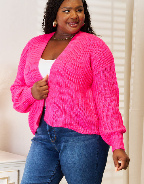 Load image into Gallery viewer, Woven Right Rib-Knit Open Front Drop Shoulder Cardigan
