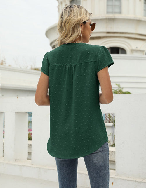 Load image into Gallery viewer, Swiss Dot Notched Neck Short Sleeve Top
