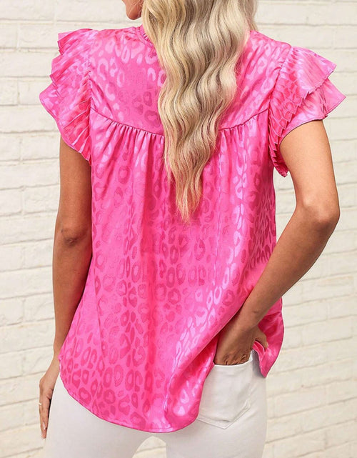 Load image into Gallery viewer, Leopard Frill Mock Neck Ruffled Cap Sleeve Top
