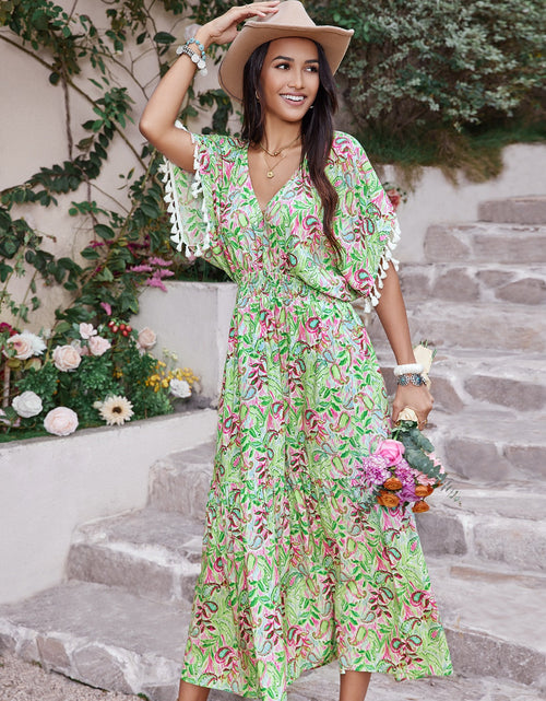 Load image into Gallery viewer, Smocked Floral V-Neck Short Sleeve Dress
