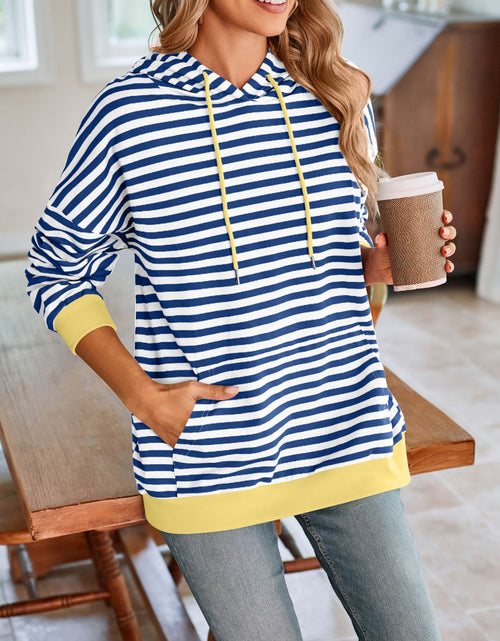 Load image into Gallery viewer, Lovelet Drawstring Striped Long Sleeve Hoodie
