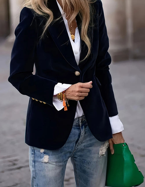 Load image into Gallery viewer, One Button Lapel Collar Long Sleeve Blazer
