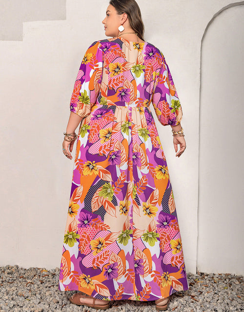Load image into Gallery viewer, Plus Size Printed Tie Neck Maxi Dress
