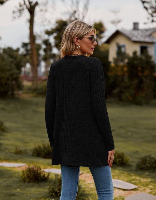 Load image into Gallery viewer, Ribbed Button-Up Cardigan with Pockets
