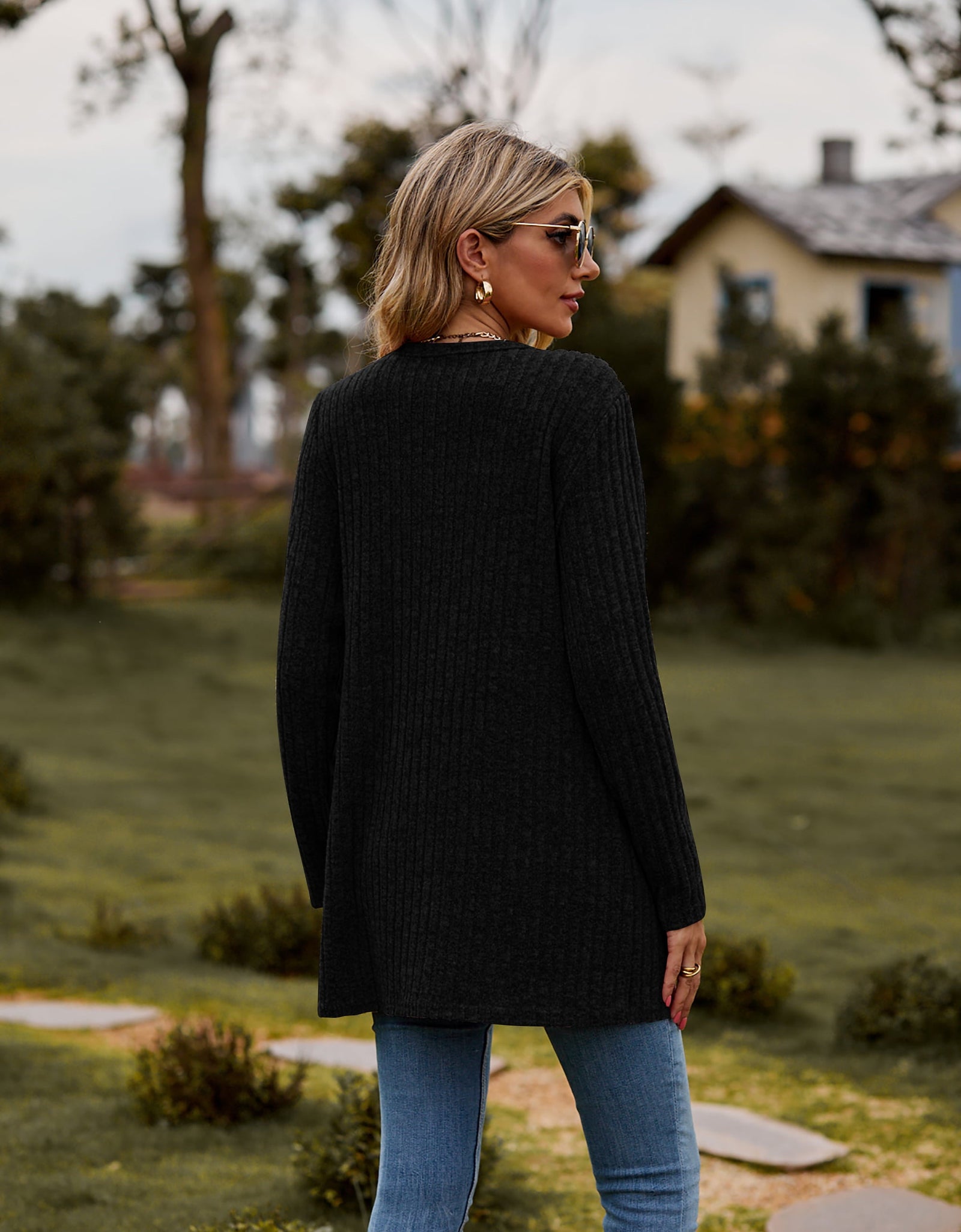 Ribbed Button-Up Cardigan with Pockets