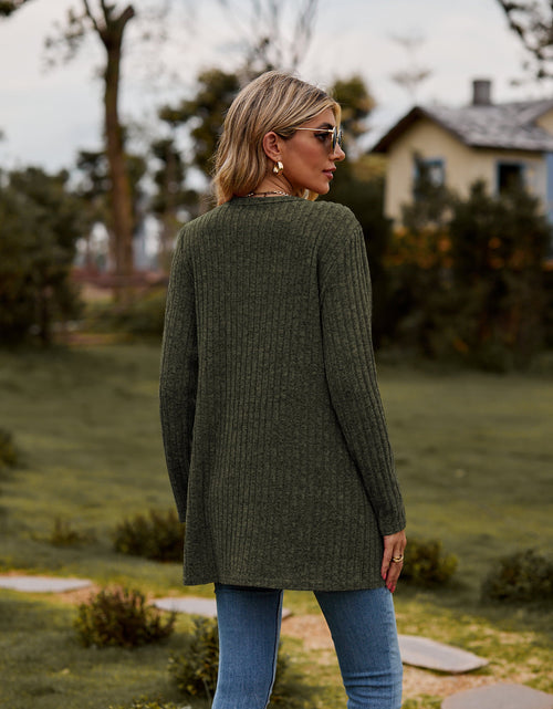 Load image into Gallery viewer, Ribbed Button-Up Cardigan with Pockets
