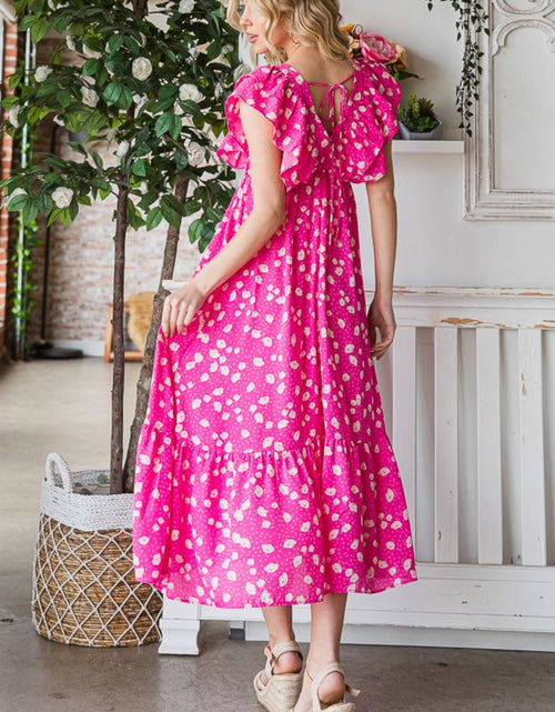 Load image into Gallery viewer, Reborn J Printed V-Neck Ruffle Trim Tiered Midi Dress
