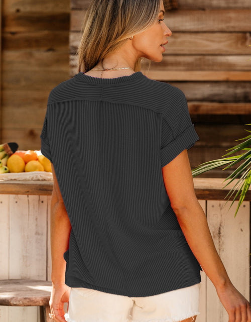Load image into Gallery viewer, Exposed Seam Round Neck Short Sleeve T-Shirt
