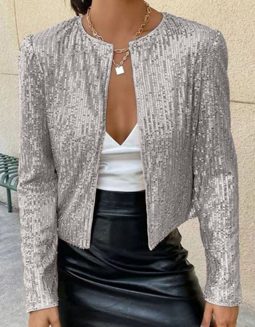 Load image into Gallery viewer, Full Size Sequin Open Front Cropped Jacket
