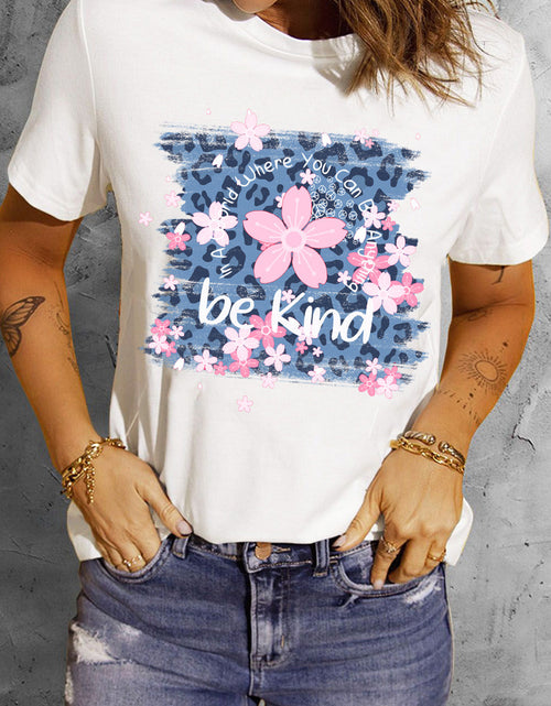 Load image into Gallery viewer, Leopard Floral Graphic Round Neck Tee
