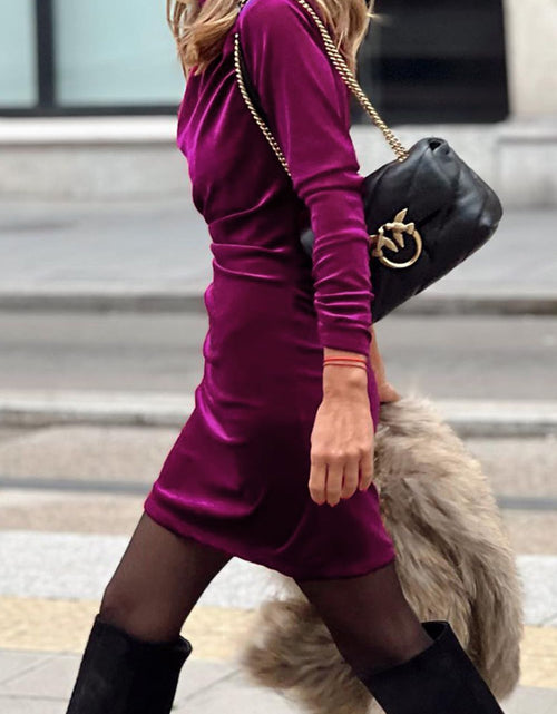 Load image into Gallery viewer, Ruched Mock Neck Long Sleeve Dress
