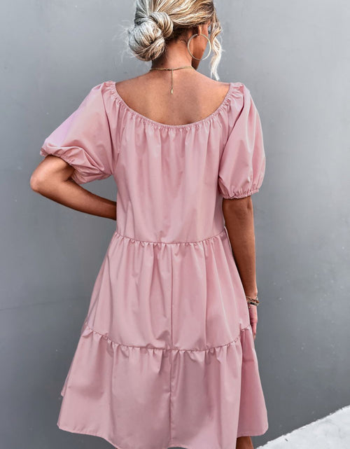 Load image into Gallery viewer, Square Neck Short Sleeve Mini Dress
