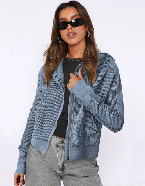 Load image into Gallery viewer, Waffle-Knit Dropped Shoulder Hooded Jacket
