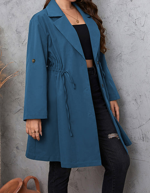 Load image into Gallery viewer, Honey Plus Size Lapel Collar Drawstring Roll-Tab Sleeve Trench Coat
