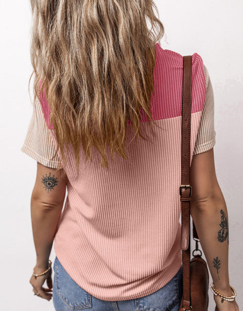 Load image into Gallery viewer, Color Block Round Neck Short Sleeve T-Shirt
