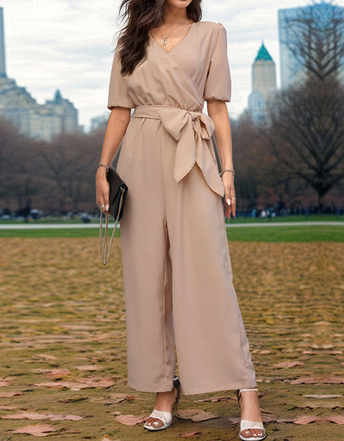 Load image into Gallery viewer, Perfee Tied Short Sleeve Wide Leg Jumpsuit
