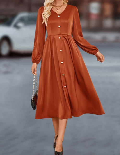 Load image into Gallery viewer, V-Neck Balloon Sleeve Midi Dress
