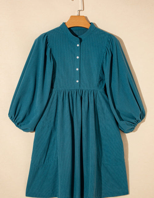 Load image into Gallery viewer, Corduroy Quarter Snap Three-Quarter Sleeve Dress
