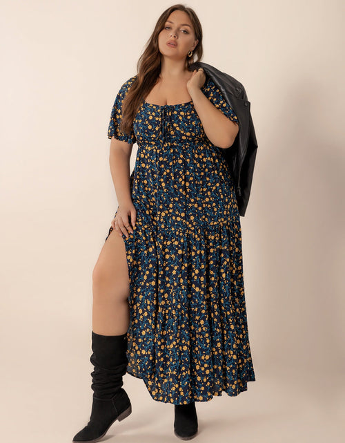 Load image into Gallery viewer, Plus Size Printed Short Sleeve Slit Tiered Maxi Dress
