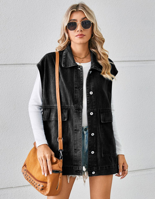 Load image into Gallery viewer, Pocketed Button Up Sleeveless Denim Jacket

