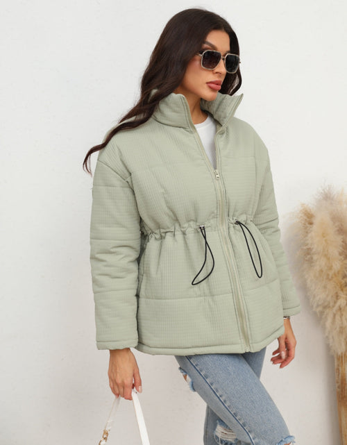 Load image into Gallery viewer, Drawstring Waist Zip-Up Puffer Jacket
