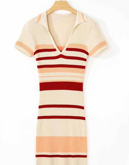 Load image into Gallery viewer, Contrast Striped Johnny Collar Short Sleeve Mini Dress

