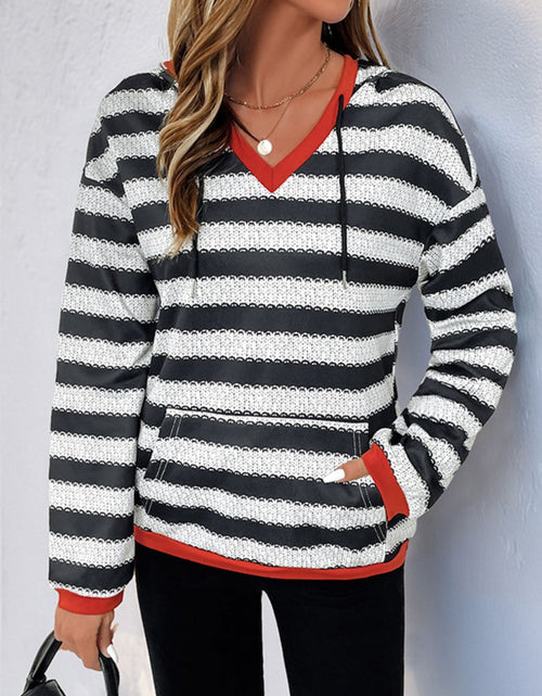 Load image into Gallery viewer, Perfee Contrast Striped Long Sleeve Hoodie
