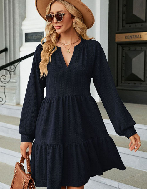 Load image into Gallery viewer, Notched Neck Long Sleeve Mini Dress
