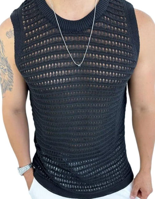 Load image into Gallery viewer, Men's Round Neck Hollow Out Sleeveless Knit Top
