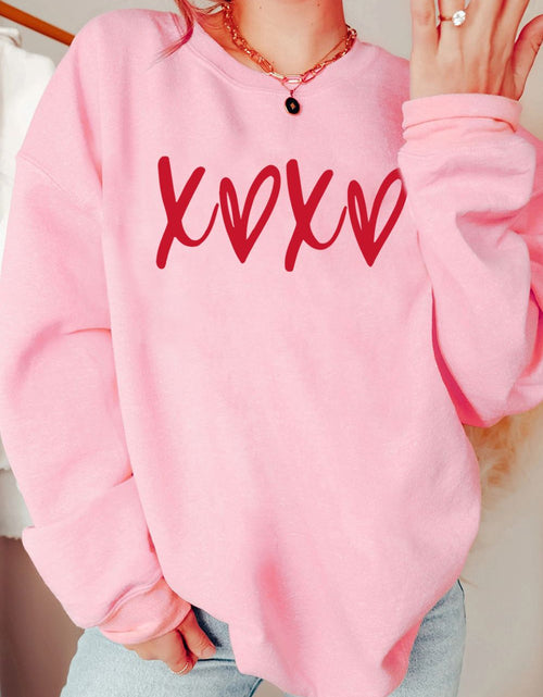 Load image into Gallery viewer, Valentine’s Day XOXO Round Neck Drop Shoulder Sweatshirt
