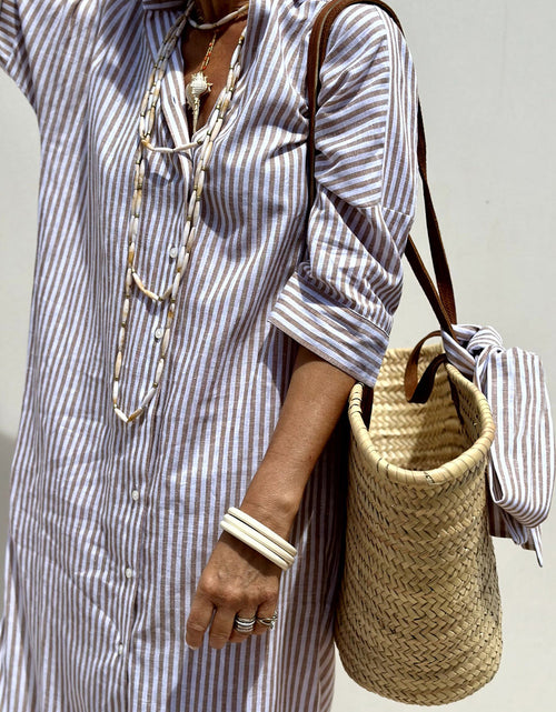 Load image into Gallery viewer, Tied Button Up Three-Quarter Sleeve Dress
