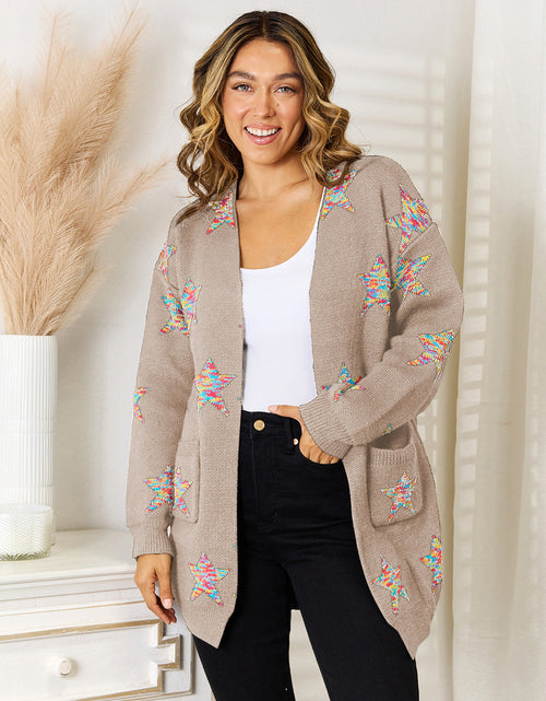 Load image into Gallery viewer, Angel Wings Star Pattern Open Front Cardigan with Pockets
