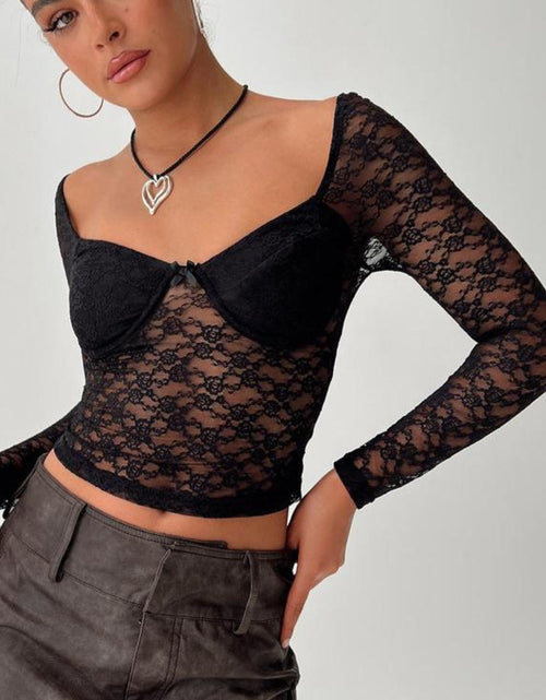 Load image into Gallery viewer, Lace Sweetheart Neck Long Sleeve T-Shirt
